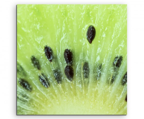 Paul Sinus Art Food-Fotografie - Aufgeschnittene Kiwi in Großaufnahme auf Leinwand