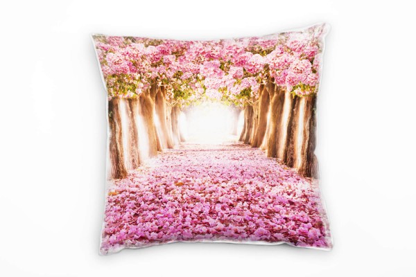 Paul Sinus Art Sommer, Allee, rosa, Rosenblätter, Bäume Deko Kissen 40x40cm für Couch Sofa Lounge Zierkissen