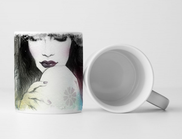 Paul Sinus Art Tasse Geschenk Wasserfarbenillustration – wunderschöne Frau mit gesenktem Blick