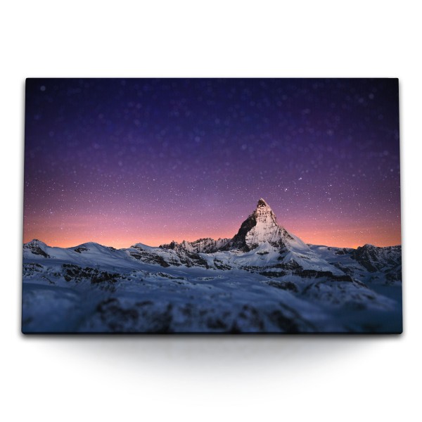 120x80cm Wandbild auf Leinwand Alpen bei Nacht Matterhorn Sternenhimmel Astrofotografie