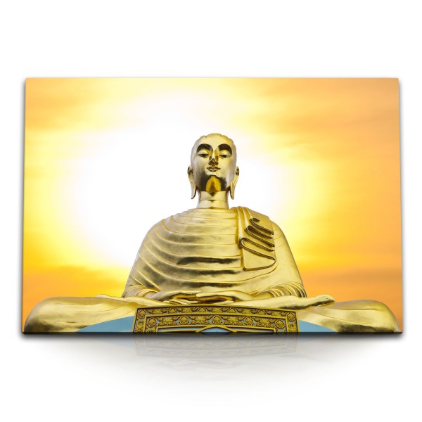 Paul Sinus Art 120x80cm Wandbild auf Leinwand Buddha Buddhastatue Buddhismus Meditation Sonne