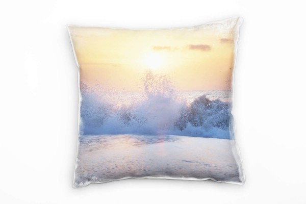 Paul Sinus Art Strand und Meer, Brandung, Sonne, orange, grau Deko Kissen 40x40cm für Couch Sofa Lounge Zierkissen