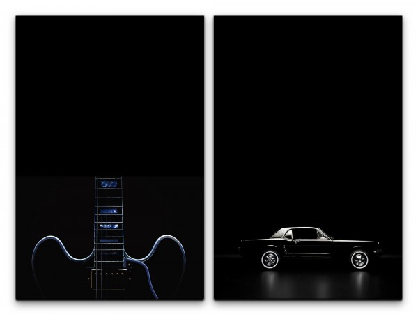 Paul Sinus Art 2 Bilder je 60x90cm E-Gitarre Musik 66er Mustang Ford Rock USA Schwarz