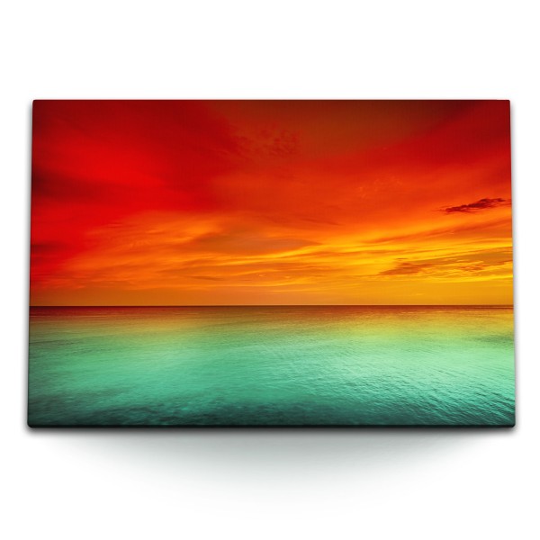 Paul Sinus Art 120x80cm Wandbild auf Leinwand Roter Himmel Meer Horizont Sonnenuntergang Kunstvoll