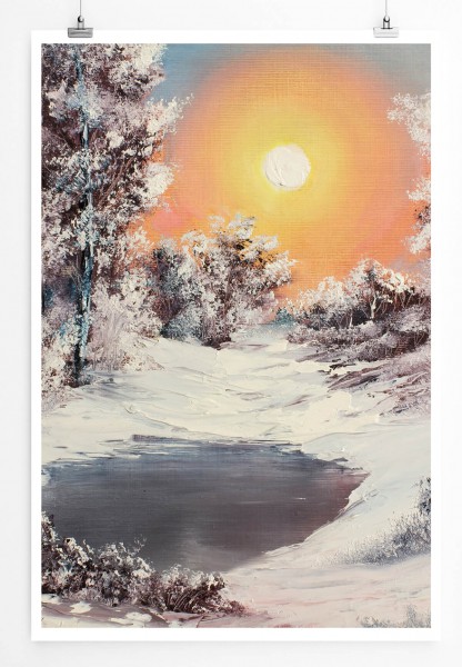 Paul Sinus Art Malerische Winterlandschaft am See 60x90cm Poster