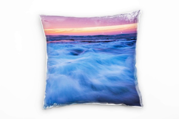 Paul Sinus Art Meer, Brandung, Sonnenuntergang, blau, orange Deko Kissen 40x40cm für Couch Sofa Lounge Zierkissen