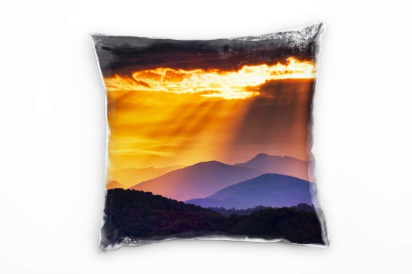 Paul Sinus Art Landschaft, orange, schwarz, Sonnenstrahlen Deko Kissen 40x40cm für Couch Sofa Lounge Zierkissen