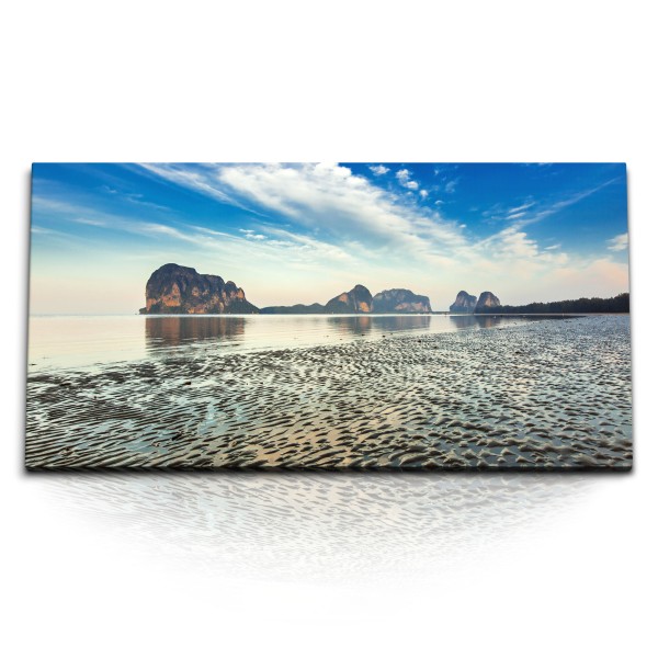 Paul Sinus Art Kunstdruck Bilder 120x60cm Meer Ebbe Sonnenuntergang Inseln Felsen Strand