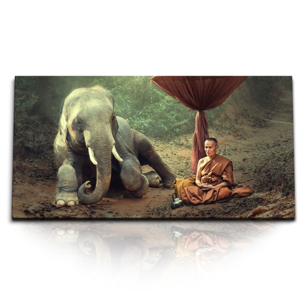 Paul Sinus Art Kunstdruck Bilder 120x60cm Thailand Mönch Elefant Meditation Buddhismus