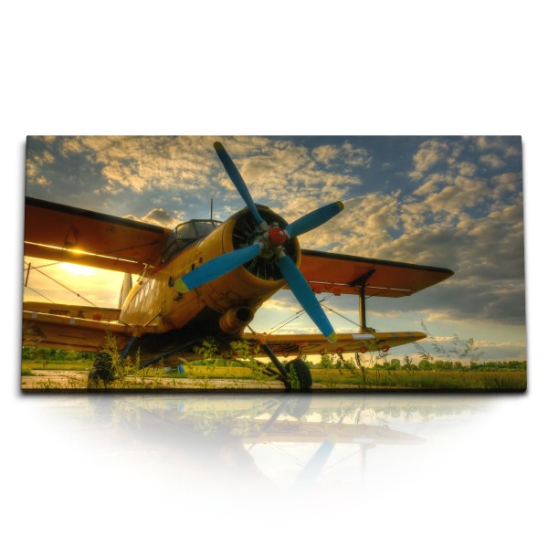 Paul Sinus Art Kunstdruck Bilder 120x60cm Propellerflugzeug Flugzeug Sportflugzeug Sonnenuntergang