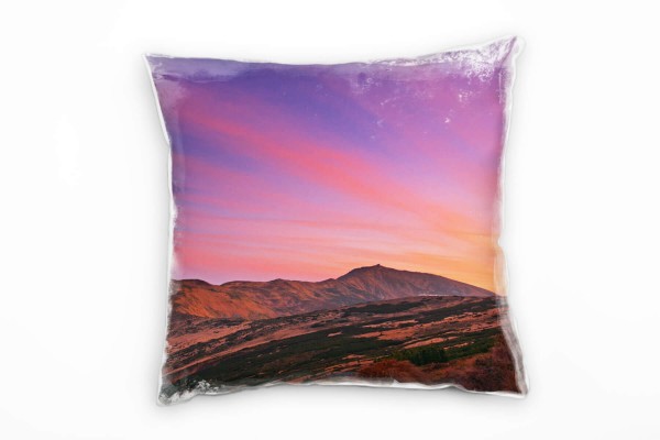 Paul Sinus Art Landschaft, blau, orange Sonnenuntergang, Berge Deko Kissen 40x40cm für Couch Sofa Lounge Zierkissen