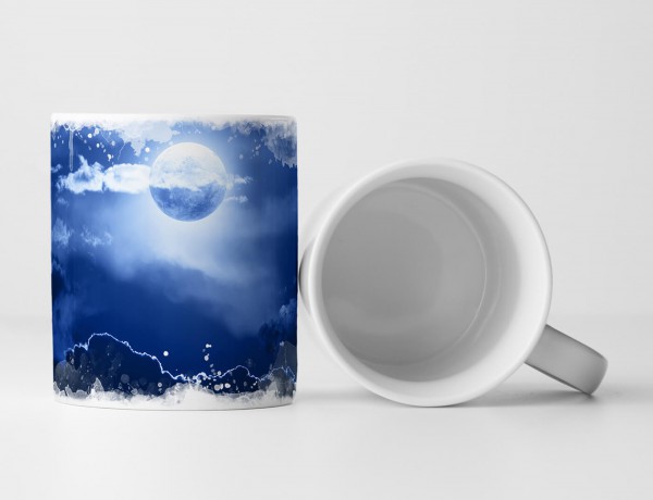 Paul Sinus Art Tasse Geschenk Fotocollage – Vollmond bei Wolkennacht über dem Meer