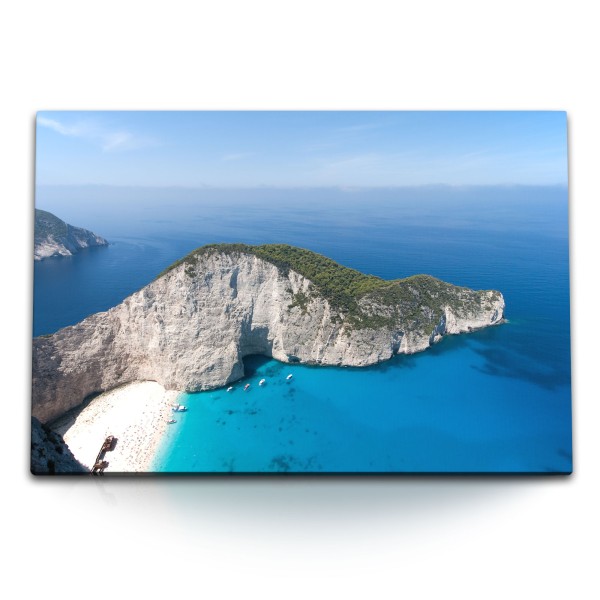 Paul Sinus Art 120x80cm Wandbild auf Leinwand Zakynthos Insel Griechenland Felsen Mittelmeer Strand