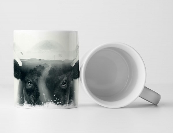 Paul Sinus Art Tasse Geschenk Bild- doppelte Exposition Stier und Wald