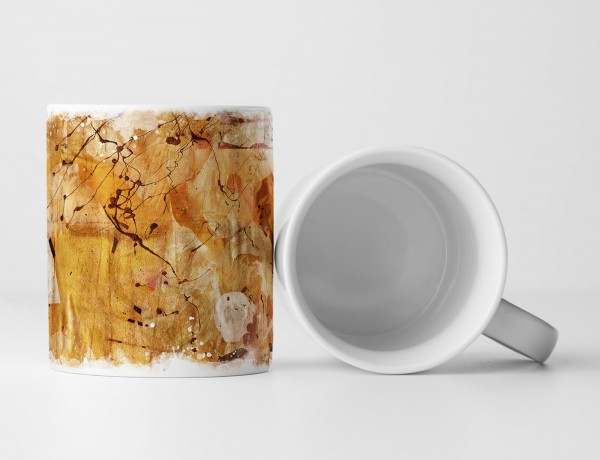 Paul Sinus Art Tasse Geschenk sandbraun-orange Abstraktion; dunkelbraune Farbspritzer