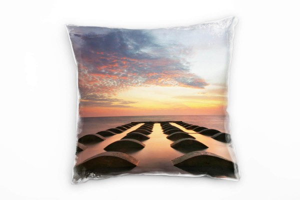 Paul Sinus Art Meer, Sonnenuntergang, Malaysia, orange, grau Deko Kissen 40x40cm für Couch Sofa Lounge Zierkissen