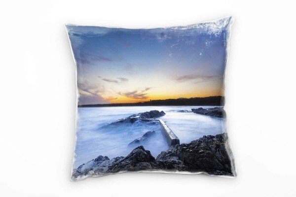 Paul Sinus Art Strand und Meer, Brandung, grau, orange Deko Kissen 40x40cm für Couch Sofa Lounge Zierkissen