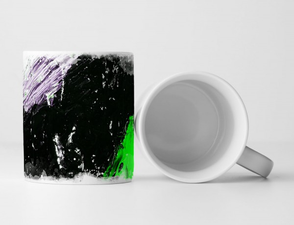 Paul Sinus Art Tasse Geschenk Abstraktes Bild – Weiße neongrüne und schwarze Elemente