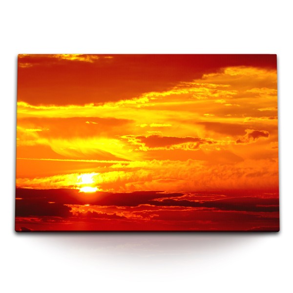 Paul Sinus Art 120x80cm Wandbild auf Leinwand Roter Himmel Sonnenuntergang Wolken Sonne