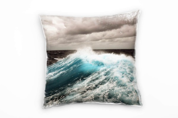 Paul Sinus Art künstlerische Fotografie, Meer, blau, schwarz, weiß, Wellen Deko Kissen 40x40cm für Couch Sofa Loung