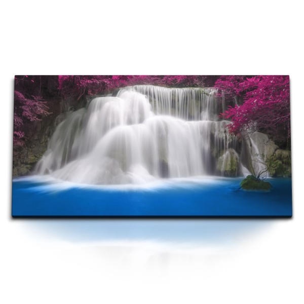 Paul Sinus Art Kunstdruck Bilder 120x60cm Wasserfall im Dschungel Blau Tropisch Exotisch