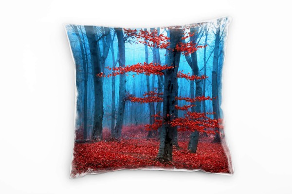 Paul Sinus Art Natur, Herbst, rot, blau, Nebel, Wald Deko Kissen 40x40cm für Couch Sofa Lounge Zierkissen