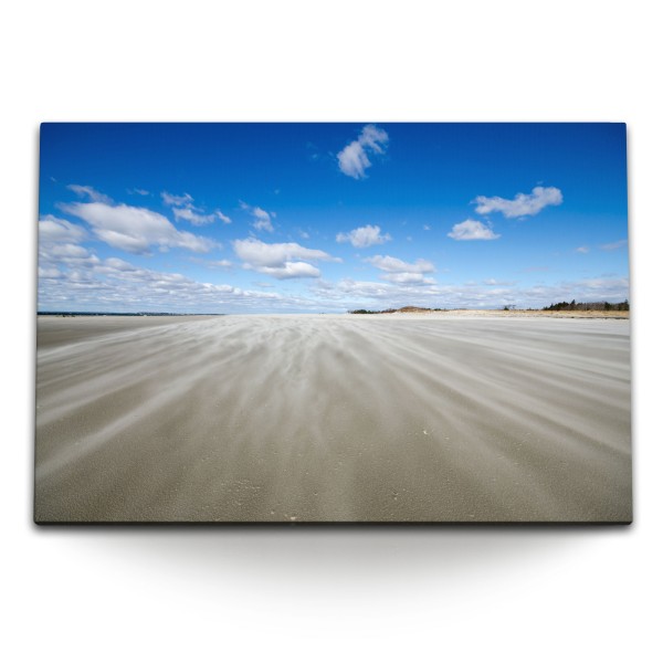 Paul Sinus Art 120x80cm Wandbild auf Leinwand Ebbe Strand Sandstrand blauer Himmel Meer