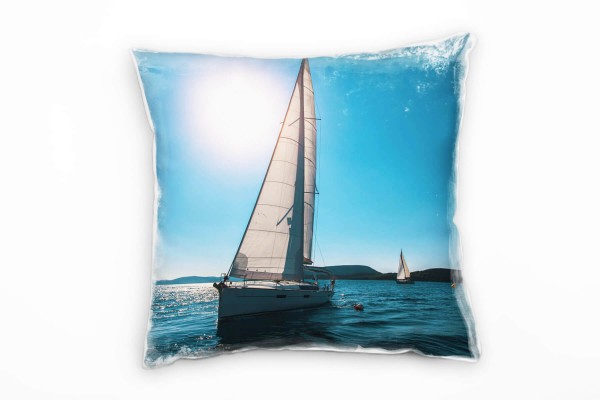 Paul Sinus Art Meer, Segelschiff, Sonnenschein, blau, weiß Deko Kissen 40x40cm für Couch Sofa Lounge Zierkissen