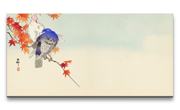 Paul Sinus Art Remaster 120x60cm Ohara Koson traditionell japanische Kunst zwei Tauben auf Ast Herbstblätter