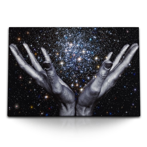 Paul Sinus Art 120x80cm Wandbild auf Leinwand Universum Hände Sterne Galaxien Weltall