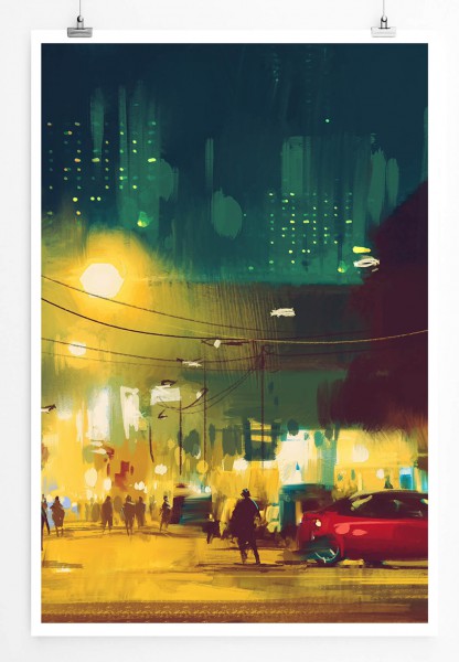 Paul Sinus Art Abstraktes Bild von einer Stadt bei Nacht 60x90cm Poster