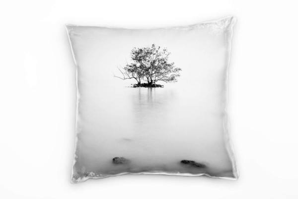 Paul Sinus Art künstlerische Fotografie, Insel, Baum, grau, weiß Deko Kissen 40x40cm für Couch Sofa Lounge Zierkiss