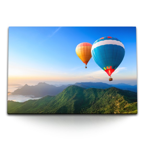 Paul Sinus Art 120x80cm Wandbild auf Leinwand Heißluftballons über Berglandschaft Himmel Sonnenuntergang