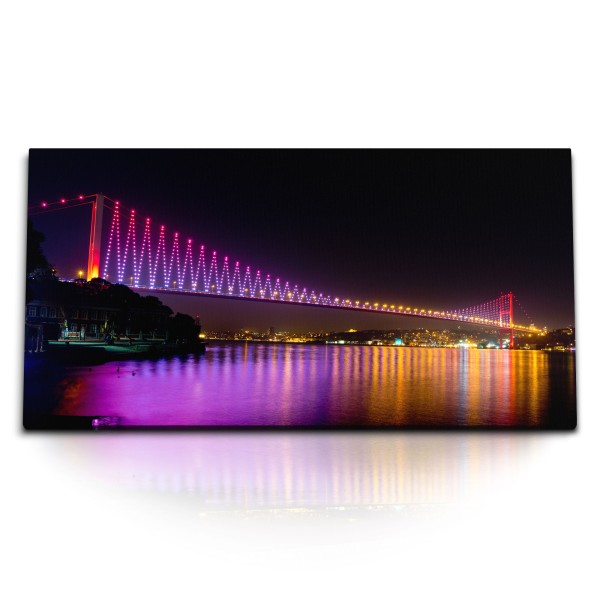 Paul Sinus Art Kunstdruck Bilder 120x60cm Istanbul bei Nacht Bosporus Brücke Nacht