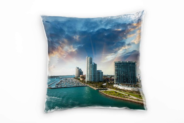 Paul Sinus Art Urbanes und City, Hochhäuser, Miami Florida, türkis Deko Kissen 40x40cm für Couch Sofa Lounge Zierki