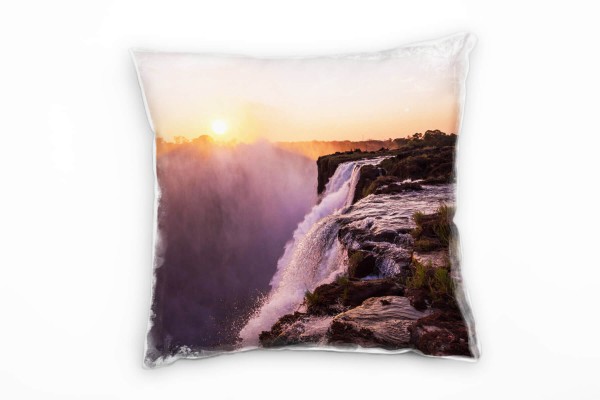 Paul Sinus Art Natur, Wasserfall, Dämmerung, orange, grau Deko Kissen 40x40cm für Couch Sofa Lounge Zierkissen