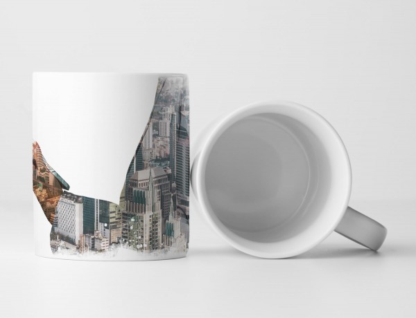 Paul Sinus Art Tasse Geschenk Abstrakte Fotografie – Doppelte Aufnahme eines Businessmannes und einer Stadt