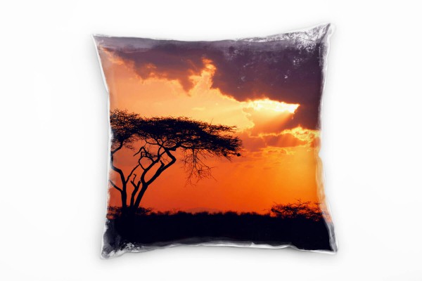 Paul Sinus Art Landschaft, schwarz, rot, Sonnenuntergang, Afrika Deko Kissen 40x40cm für Couch Sofa Lounge Zierkiss