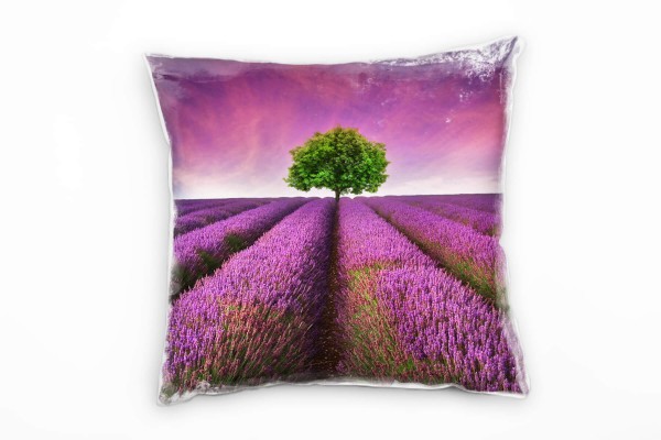 Paul Sinus Art Landschaft, Blumen, lila, grün, Lavendelfeld Deko Kissen 40x40cm für Couch Sofa Lounge Zierkissen