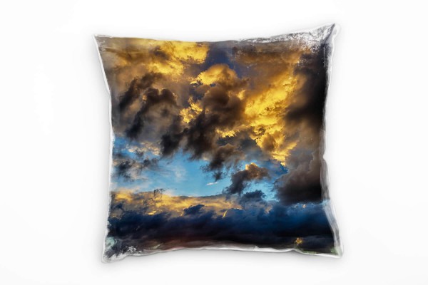 Paul Sinus Art Natur, grau, gelb, blau, dunkle Wolken, Himmel Deko Kissen 40x40cm für Couch Sofa Lounge Zierkissen