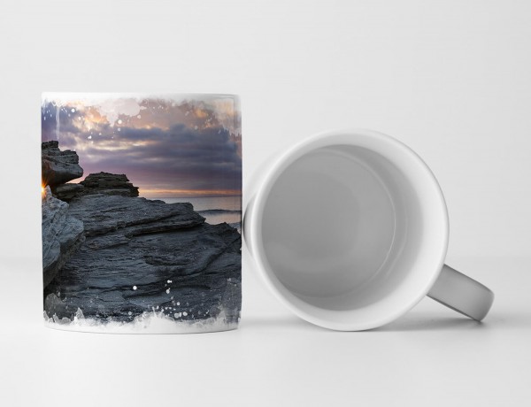 Paul Sinus Art Tasse Geschenk Landschaftsfotografie – Felsen am Meer mit Sonnenstrahlen