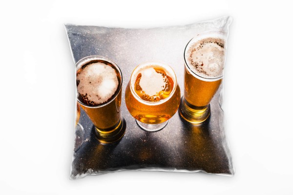 Paul Sinus Art Künstlerische Fotografie, Biergläser, orange, grau Deko Kissen 40x40cm für Couch Sofa Lounge Zierkis