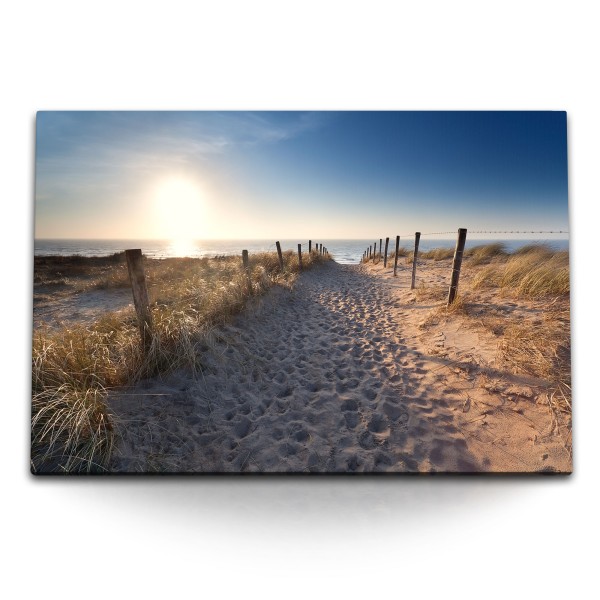 Paul Sinus Art 120x80cm Wandbild auf Leinwand Nordsee Deutschland Meer Sandstrand Sonnenuntergang