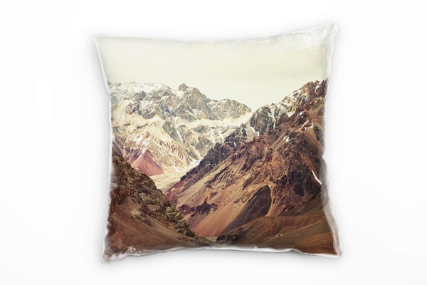 Paul Sinus Art Landschaft, Berge, Schnee, braun, grau Deko Kissen 40x40cm für Couch Sofa Lounge Zierkissen