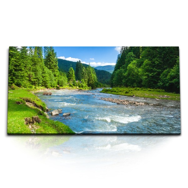 Paul Sinus Art Kunstdruck Bilder 120x60cm Fluss Alpen Bergfluss Wildfluss Natur Bäume Grün