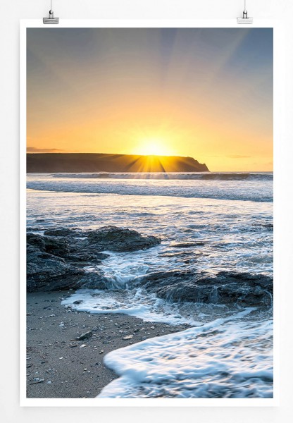 Paul Sinus Art Landschaftsfotografie 60x90cm Poster Sonnenaufgang am Pendower Strand Cornwall UK