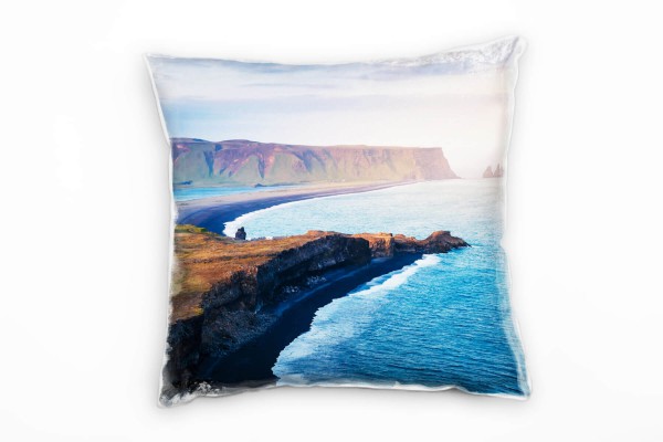 Paul Sinus Art Meer, Island, Klippen, Sonne, blau, braun Deko Kissen 40x40cm für Couch Sofa Lounge Zierkissen