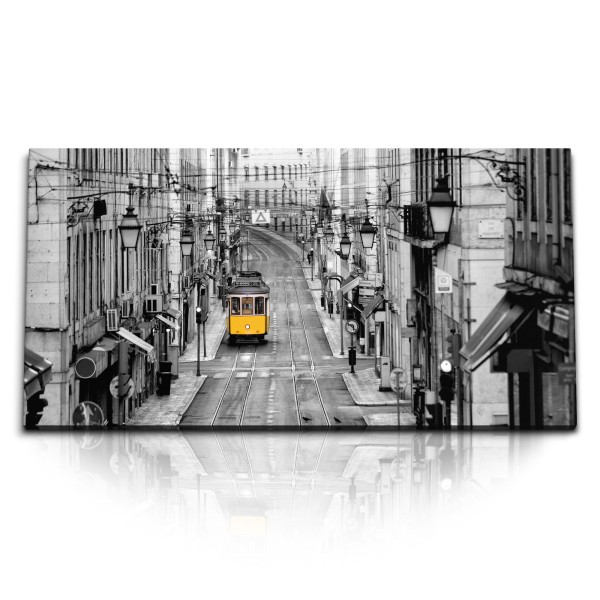 Paul Sinus Art Kunstdruck Bilder 120x60cm San Francisco gelbe Straßenbahn Vintage Schwarz Weiß