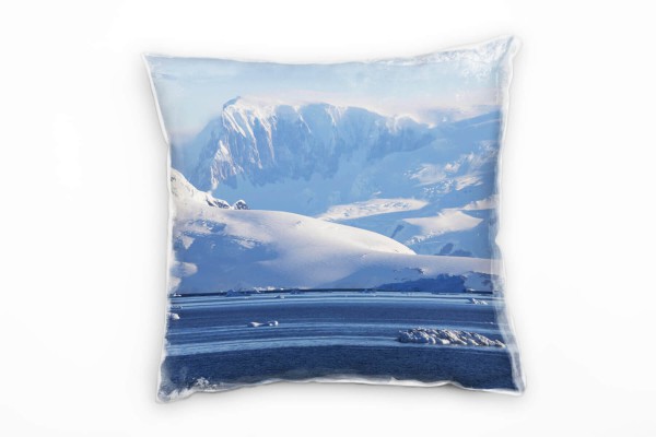 Paul Sinus Art Winter, weiß, grau, schneebedeckte Berge, Wasser Deko Kissen 40x40cm für Couch Sofa Lounge Zierkisse