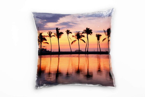 Paul Sinus Art Herbst, Strand und Meer, Palmen, bunter Himmel Deko Kissen 40x40cm für Couch Sofa Lounge Zierkissen